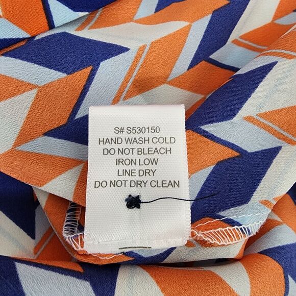 41 Hawthorn Womens Top Size XS Button Up Blouse Chevron Orange Blue Pockets V - Picture 10 of 10
